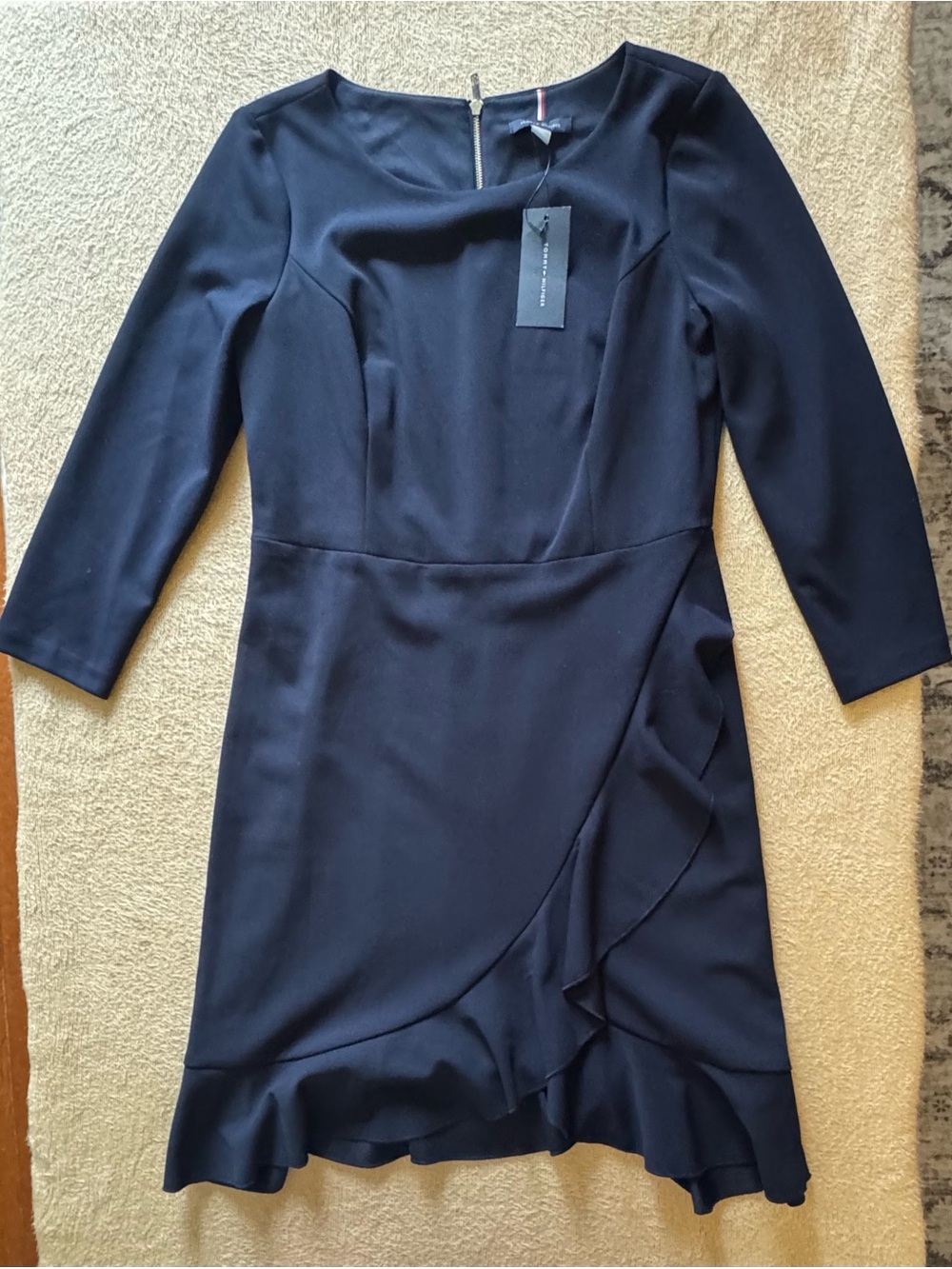 Tommy Hilfiger Navy Long-Sleeve Ruffle Hem Dress